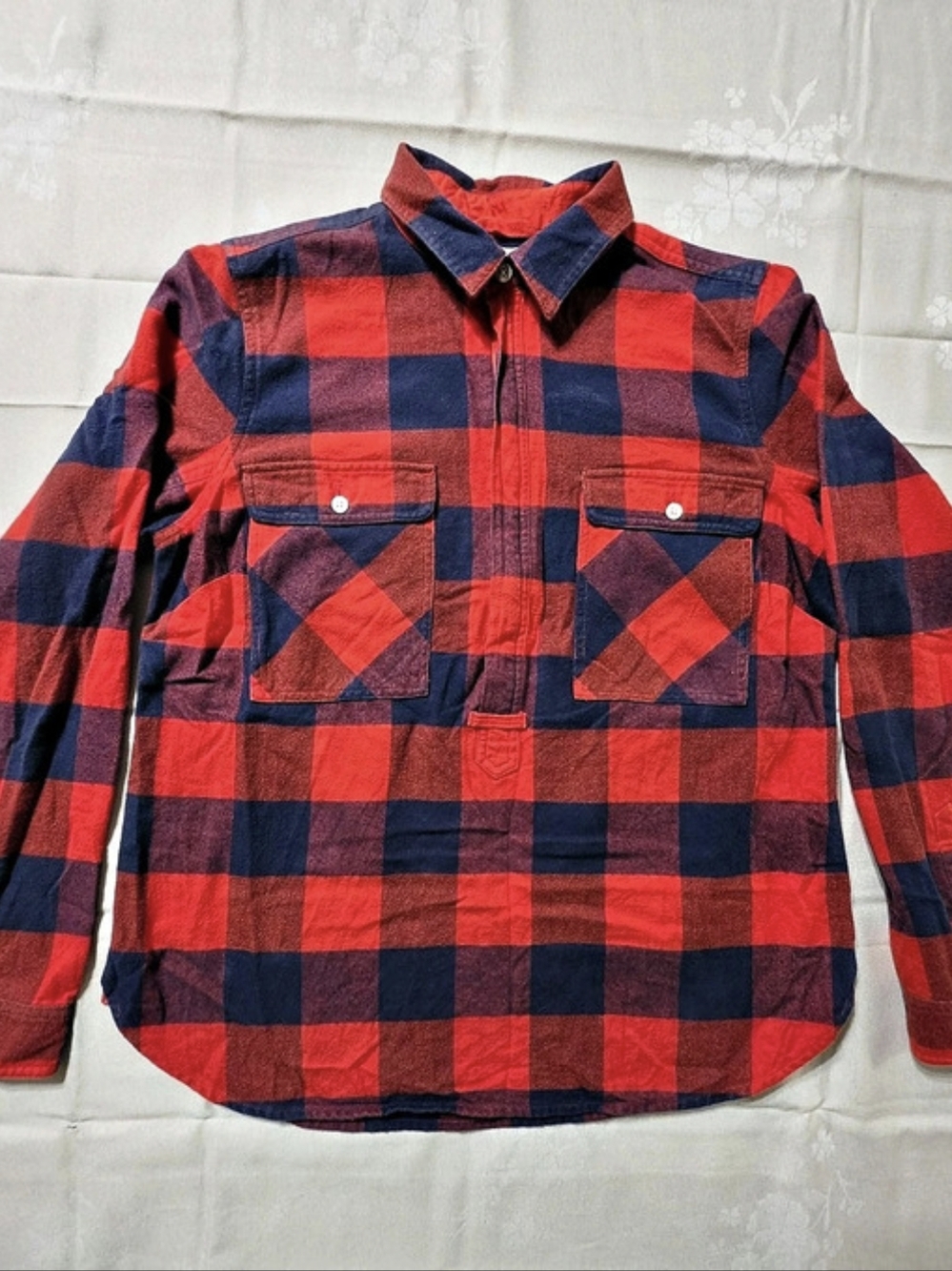 J.Crew Buffalo Check 1/2 Zip Popover in Red & Blue Size Small Like New - Women's